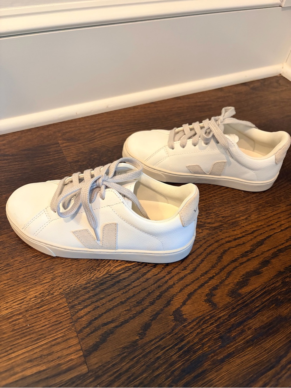 Veja White Low-Top Sneakers with Beige Accents